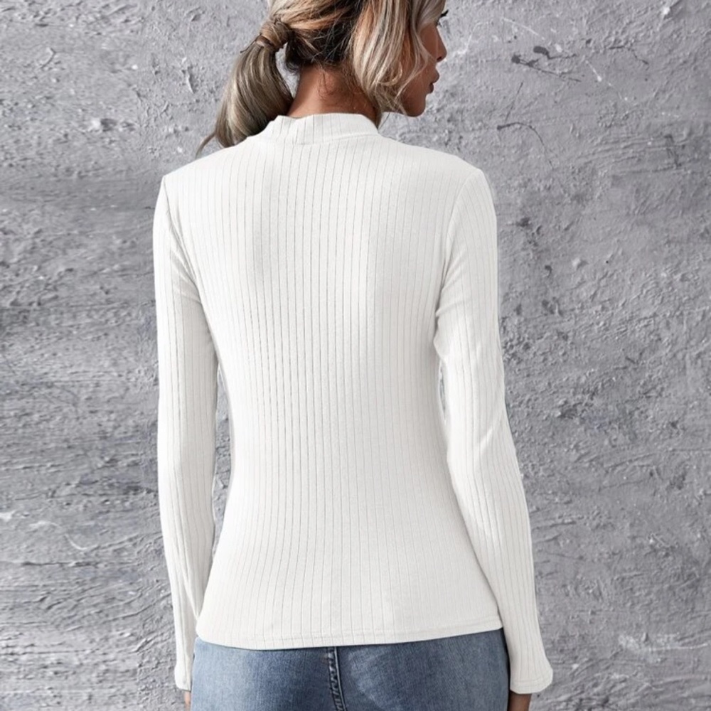 Fitted rib knit mockneck long sleeve tee charcoal - Picture 4 of 15